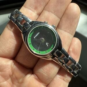 Vintage Fossil f2 Green Big Tic Ladies Watch with Flowers ES-9571 Women’s Steel